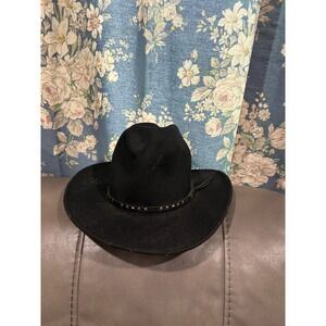 Bailey Chisholm Black Wool Cowboy Hat Studded Band Made in USA Mens Womens Small
